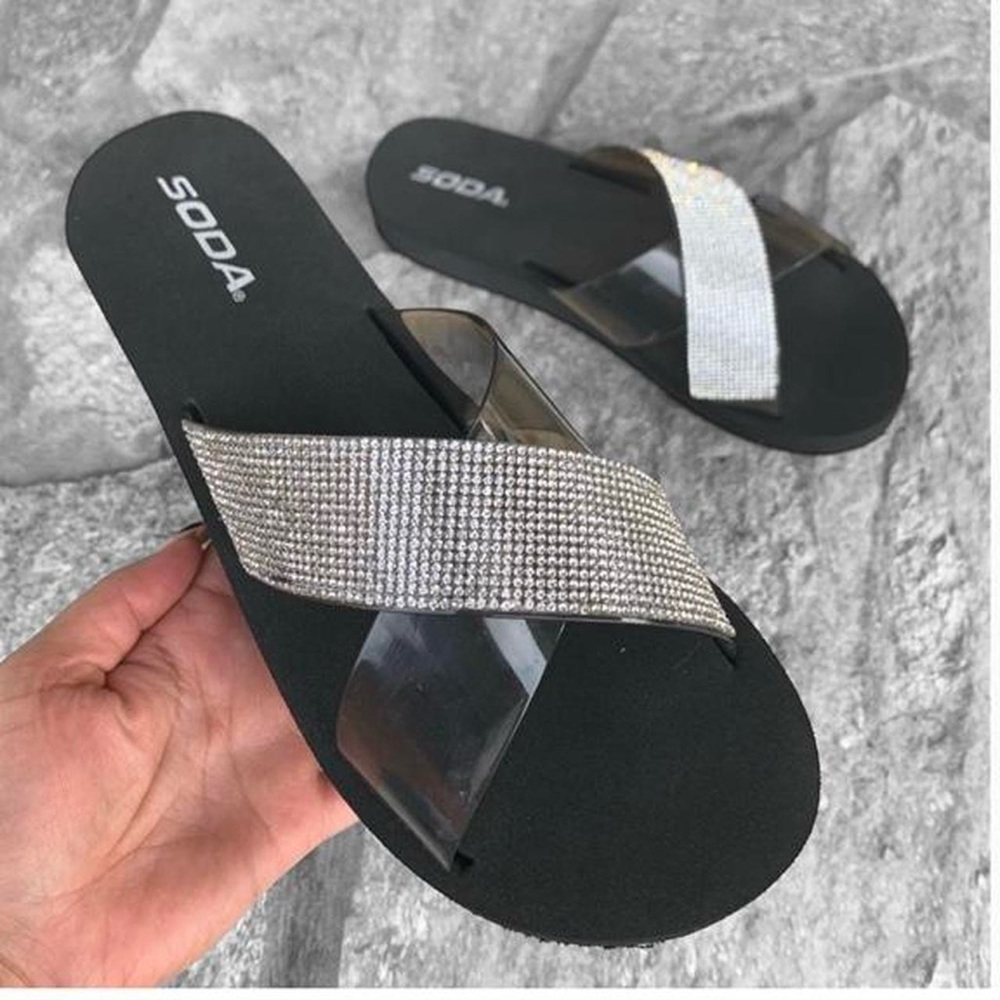 Rhinestone Sandals in black size 10